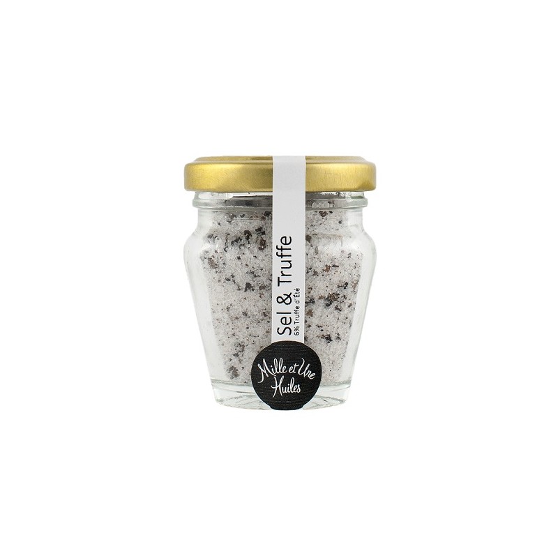 Vente de Fleur de sel à la Truffe Noire Fraîche. Pot de 60 g